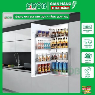Tủ đồ khô bg grob - tủ kho nan dẹt inox 304, 4 tầng cánh 450