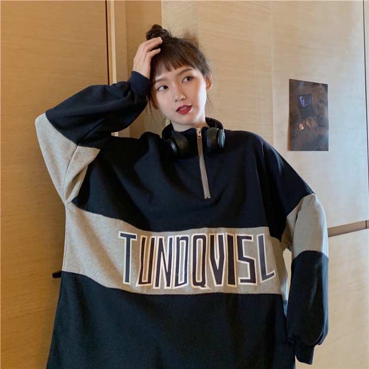 Áo sweater có khóa nỉ bông dày dặn nữ họa tiết chữ A072 tay dài bo chun phong cách trẻ trung, năng động
