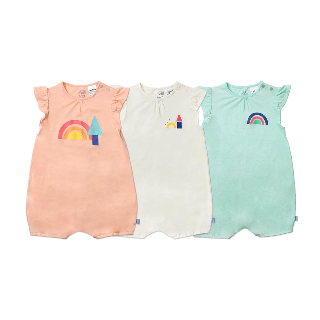 Set 3 bộ bodysuit liền quần OETEO bé gái 3 - 18 tháng vải 95% sợi tre - 5% spandex tay bèo có nút bấm - Whimsical 1227