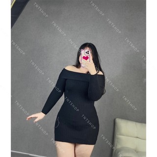 Đầm len tay dài bẹt vai qc