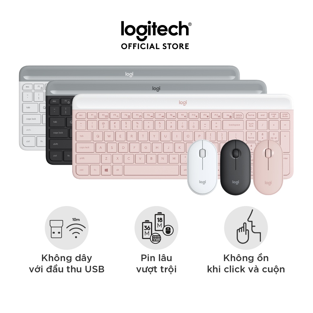 Combo chuột phím không dây Logitech MK470 - Giảm ồn, USB, pin lâu, thiết kế mảnh gọn