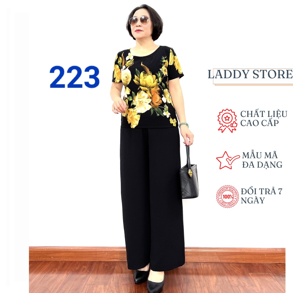 Đồ Bộ Nữ Trung Niên Sang Trọng Phối Áo Mango Cộc Tay Với Quần Đũi Đen Cao Cấp 2023 - Laddy Store