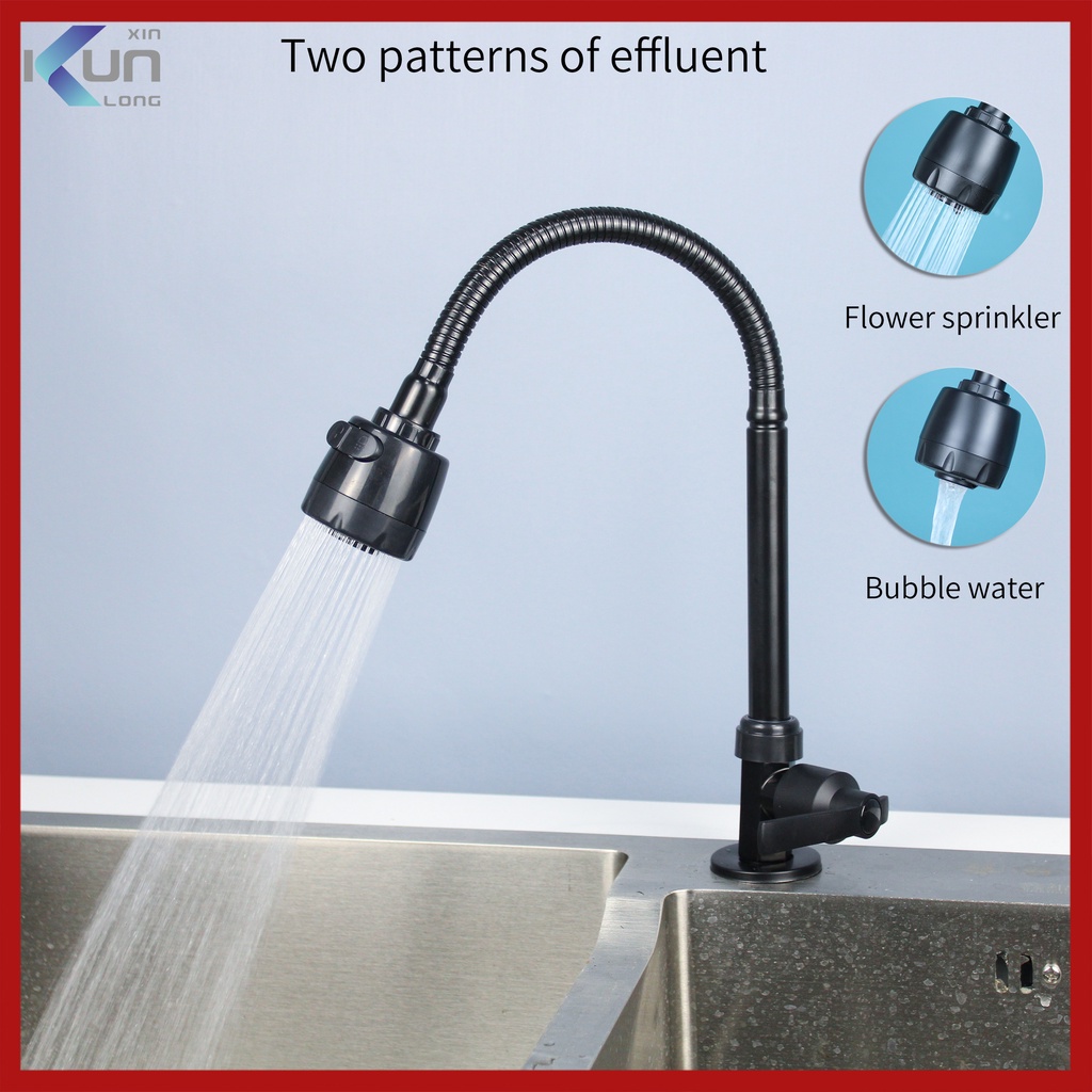 Vòi nước bồn rửa XINKUNLON loại đơn thép không gỉ màu đen lạnh dành cho nhà bếp gia đình