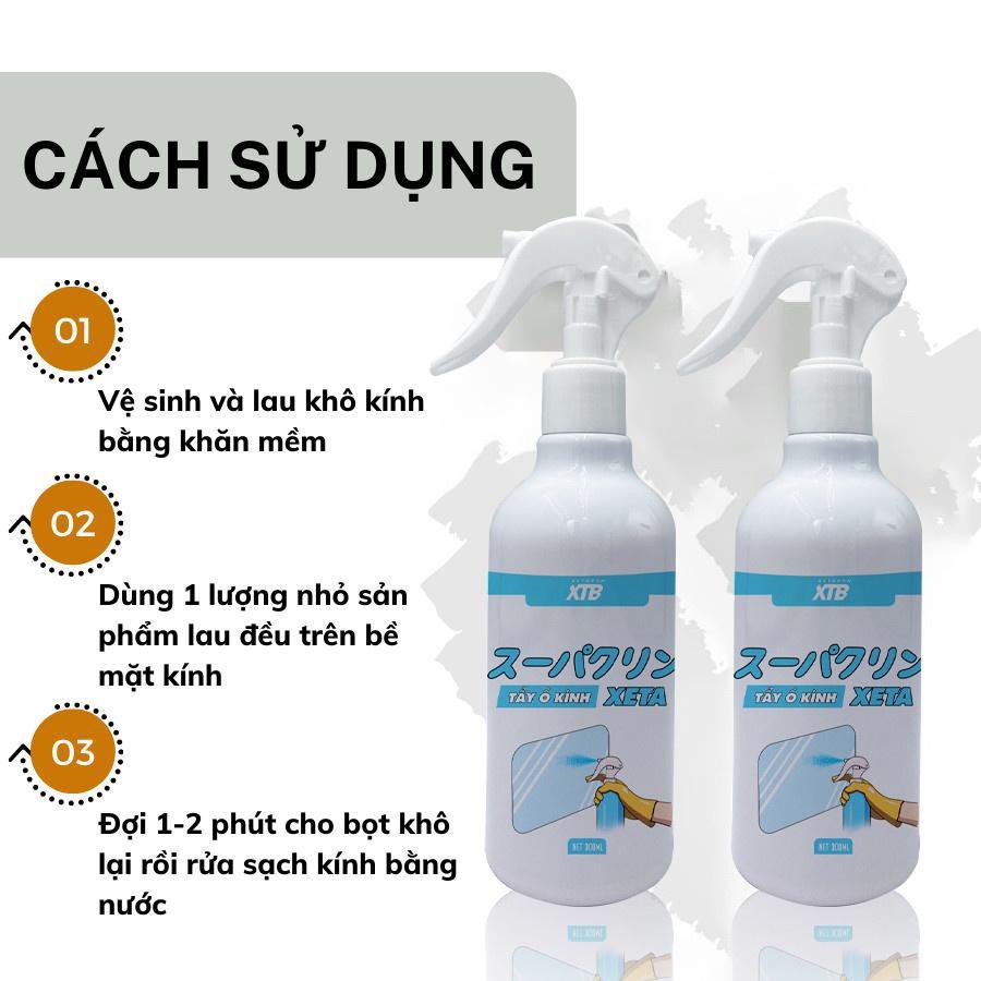 Tẩy ố kính ô tô phủ nano XETA dung tích 230ml dung dịch tẩy ố, mốc cặn... trên bề mặt kính xe, làm sạch an toàn cho kính