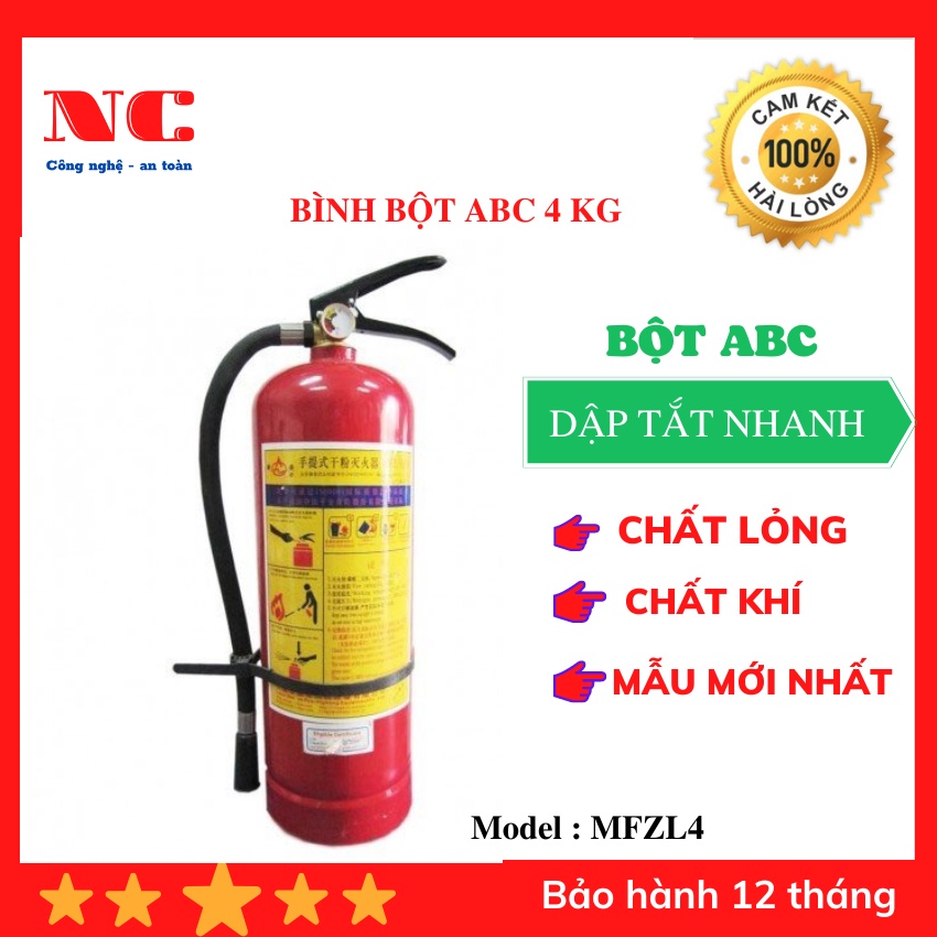 Bình chữa cháy xách tay dạng bột ABC 4kg MFZL4 - Thiết bị pccc giá tốt