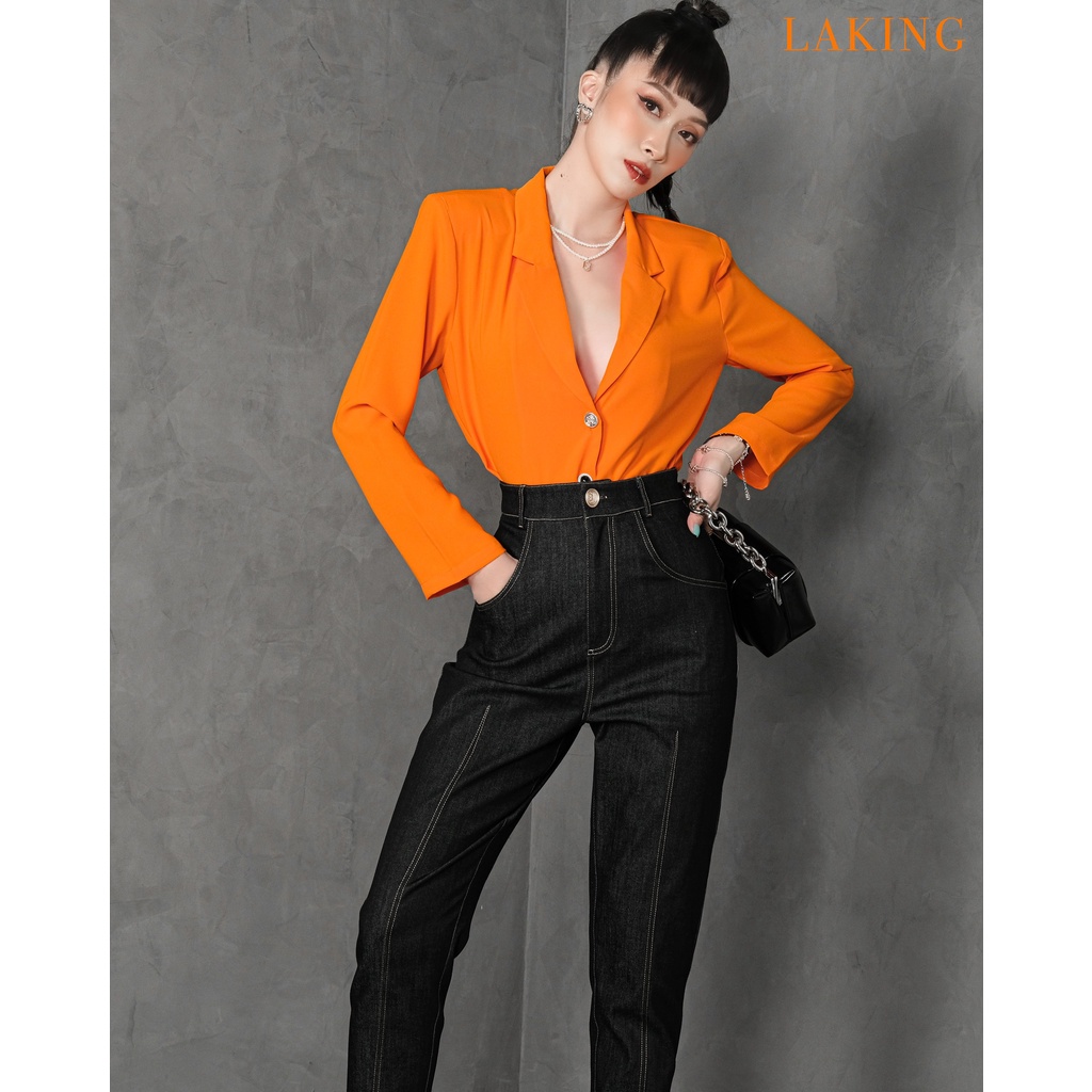 Quần baggy jean đen viền chỉ vàng Laking House