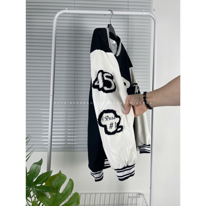 Áo varsity jaket đen phối trắng unisex nam nữ | DUYHI