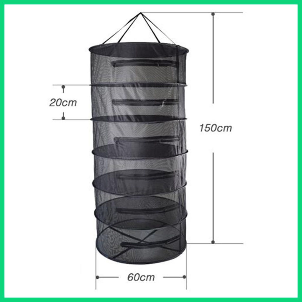 Túi Lưới Phơi Khô Thảo Dược 6 Tầng Có Khóa Kéo Màu Đen