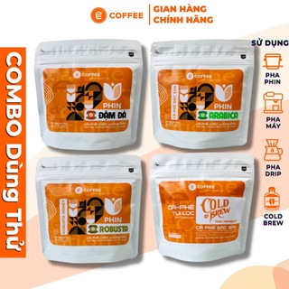 Cà phê rang xay nguyên chất gói dùng thử 100gr, dùng cho pha phin pha máy cafe cold brew với 4 vị tươi mới từ E COFFEE