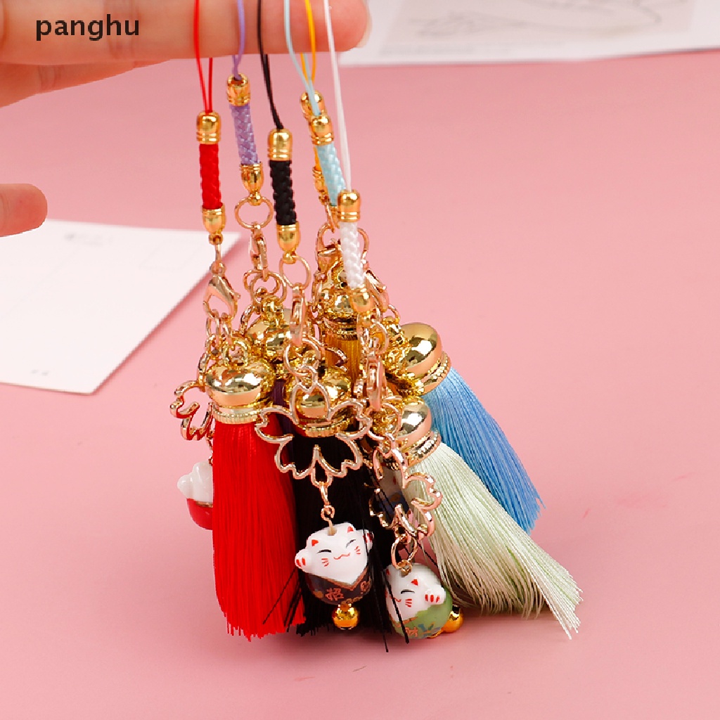 [panghu] Dây Đeo Điện Thoại Trang Trí Hình Hoa Cherry / Mèo Có Chuông &amp; Tua Rua Mới [VN]