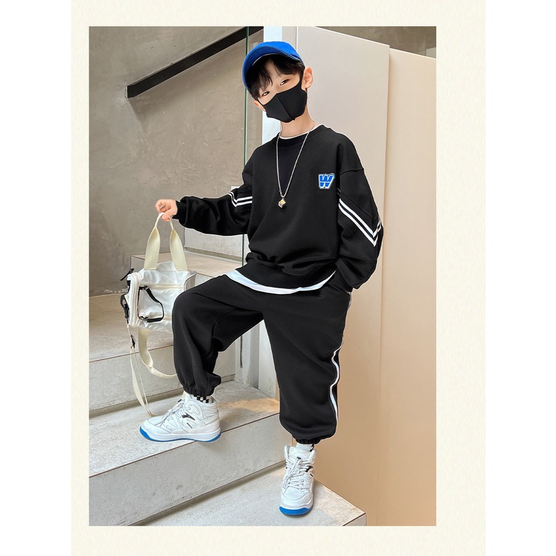 YAOEENH Bộ Áo Khoác Tay Dài + Quần Dài Dáng Rộng Phong Cách Thể Thao Thời Trang Mùa Thu Cho Bé Trai 120-170cm