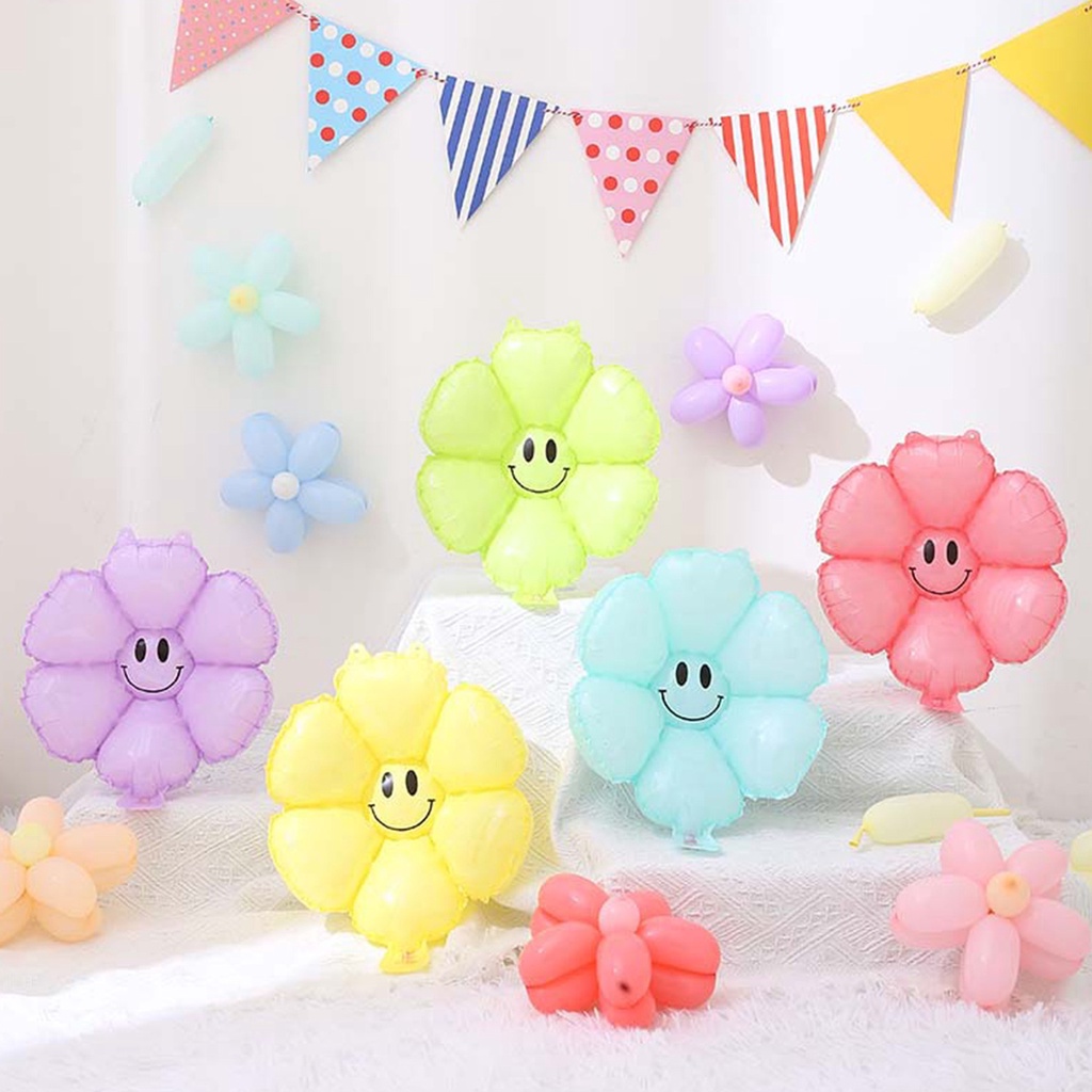 Bong Bóng Bơm Hơi Màu Trắng Hình Hoa Cúc Nhỏ Màu Đỏ Bằng Màng Nhôm Cho Tiệc Sinh Nhật