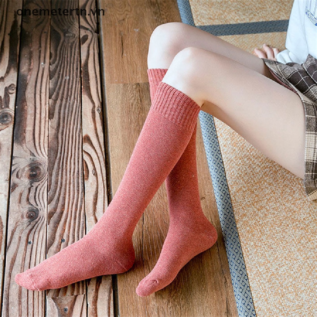 Vớ Nhung Dày Cổ Cao Màu Trơn Phong Cách Harajuku Thời Trang Mùa Đông Cho Nữ