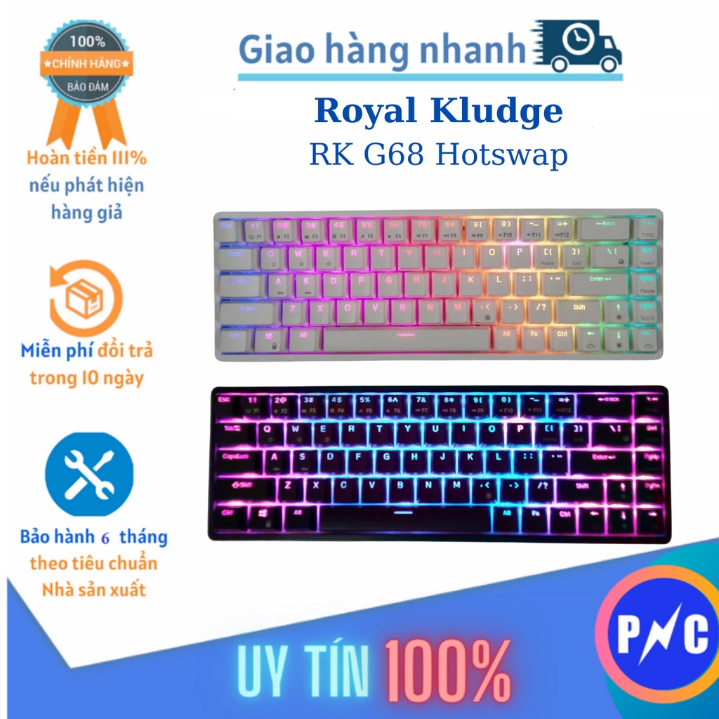 Bàn Phím Cơ Không Dây Hotswap RK G68 RGB & Đơn Sắc. Ba Chế Độ Bluetooth 5.0/ Wifi /Có dây. Thay nóng Switch tiện lợi