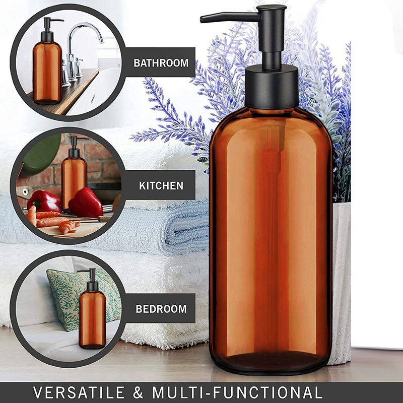 Bộ 2 Bình Đựng Xà Phòng Rửa Tay Màu Hổ Phách Có Vòi Bơm (16 Oz)