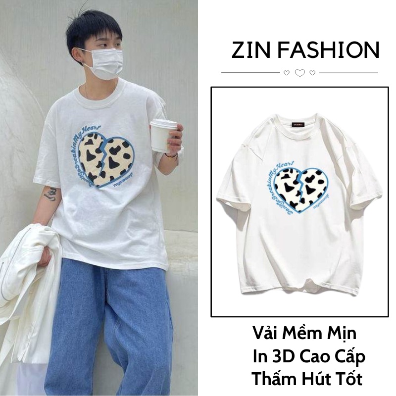 Áo Thun Tay Lỡ Unisex Zin Fashion,Áo Phông Hình Tim Chữ Xanh Dễ Thương Mặc Đôi Nam Nữ Bigsize