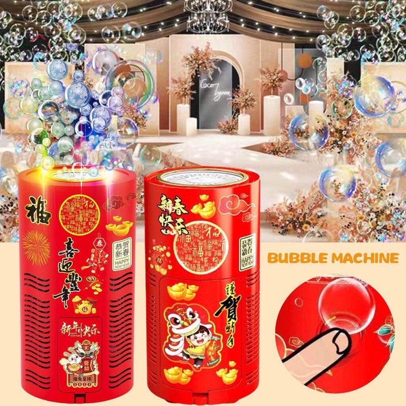 Máy phun bong bóng pháo hoa có nhạc đèn led Tết 2023 - Máy thổi bong bóng xà phòng, đồ chơi tết 2023 - Loa bắn bông bóng