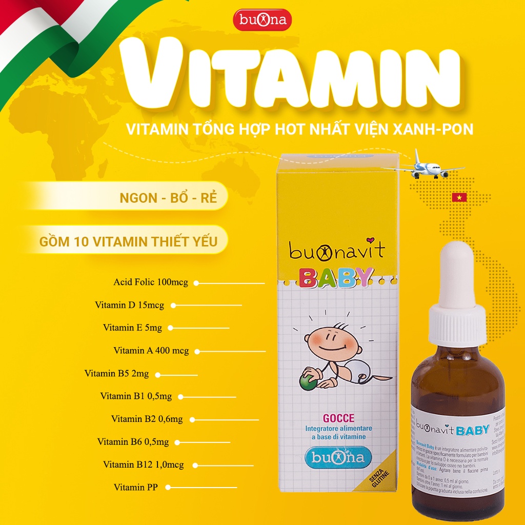 Buonavit Baby - Vitamin Tổng Hợp Nhỏ Giọt Giúp Bồi Bổ Cơ Thể, Tăng Hấp Thu Cho Trẻ - Lọ 20ml