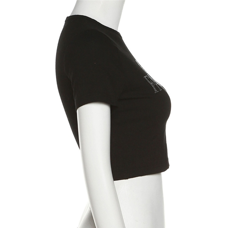 Áo Thun Lửng Ngắn Tay Đính Đá Phong Cách Trẻ Trung Dành Cho Nữ