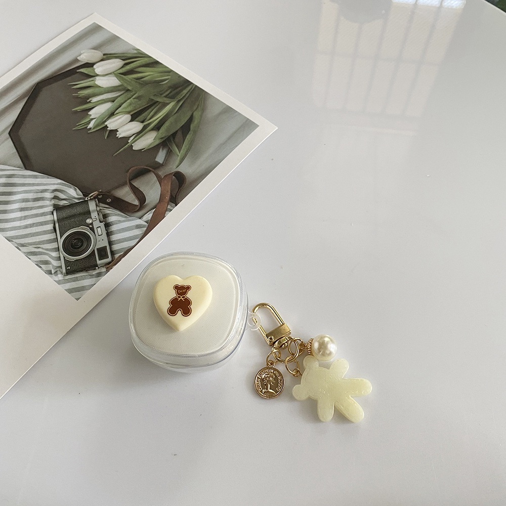 Vỏ Bảo Vệ Hộp Sạc Tai Nghe Samsung Galaxy buds live / buds2 / buds Pro / buds2 Pro Bằng Silicon Mềm Trong Suốt Kèm Móc Khóa Hình Gấu Dễ Thương