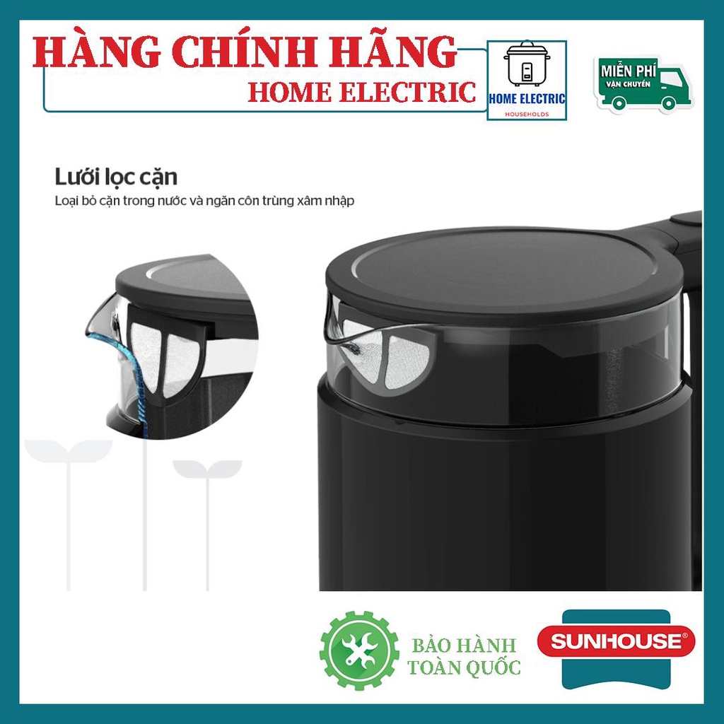 Âm siêu tôc thuy tinh 1.7L Sunhouse SHD1330 Bảo hành chính hãng 12 tháng trên toàn quốc ĐỔI TRẢ 7 NGÀY