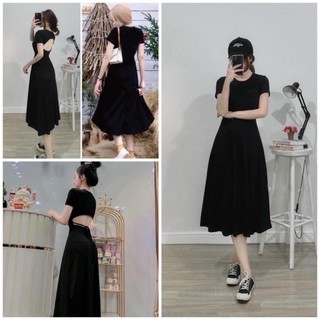 Đầm maxi cổ tròn tay ngắn hở lưng dáng xoè , váy nữ Choice Việt Nam dáng dài xuất xịn