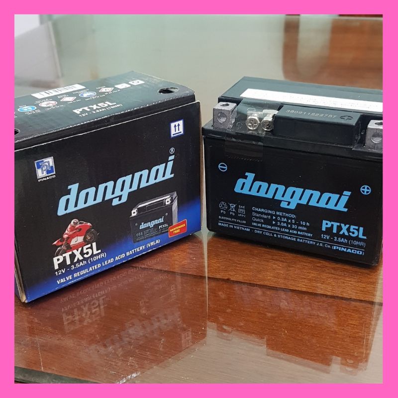 Ắc quy khô xe máy ĐÔNG NAI 12V - 3,5 Ah PTX5L dùng cho wave RS, RSV, 100S, RSX,110 RS, AirBlade 110,Lead, Exciter