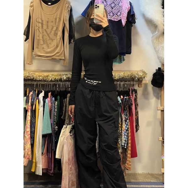 Áo tay dài thun gân co giãn in chữ ASPEN TOP - THESTAN