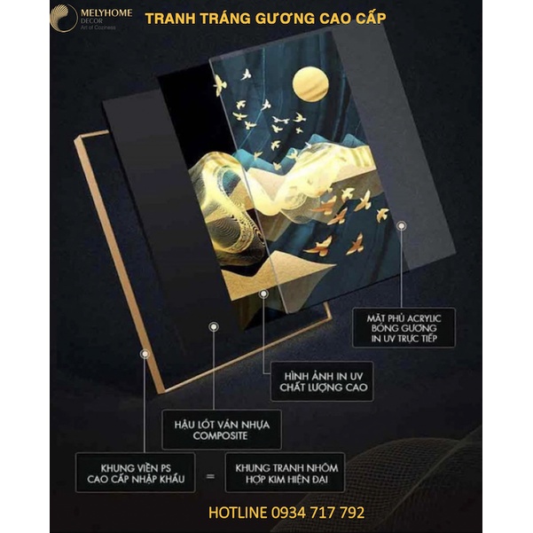 khổ lớn - Mẫu Bộ 3 Bức Tranh Tráng Gương CAO CẤP Treo Tường Trừu Tượng Phong Cảnh Phong Thuỷ Phòng Khách Decor- MELYHOME