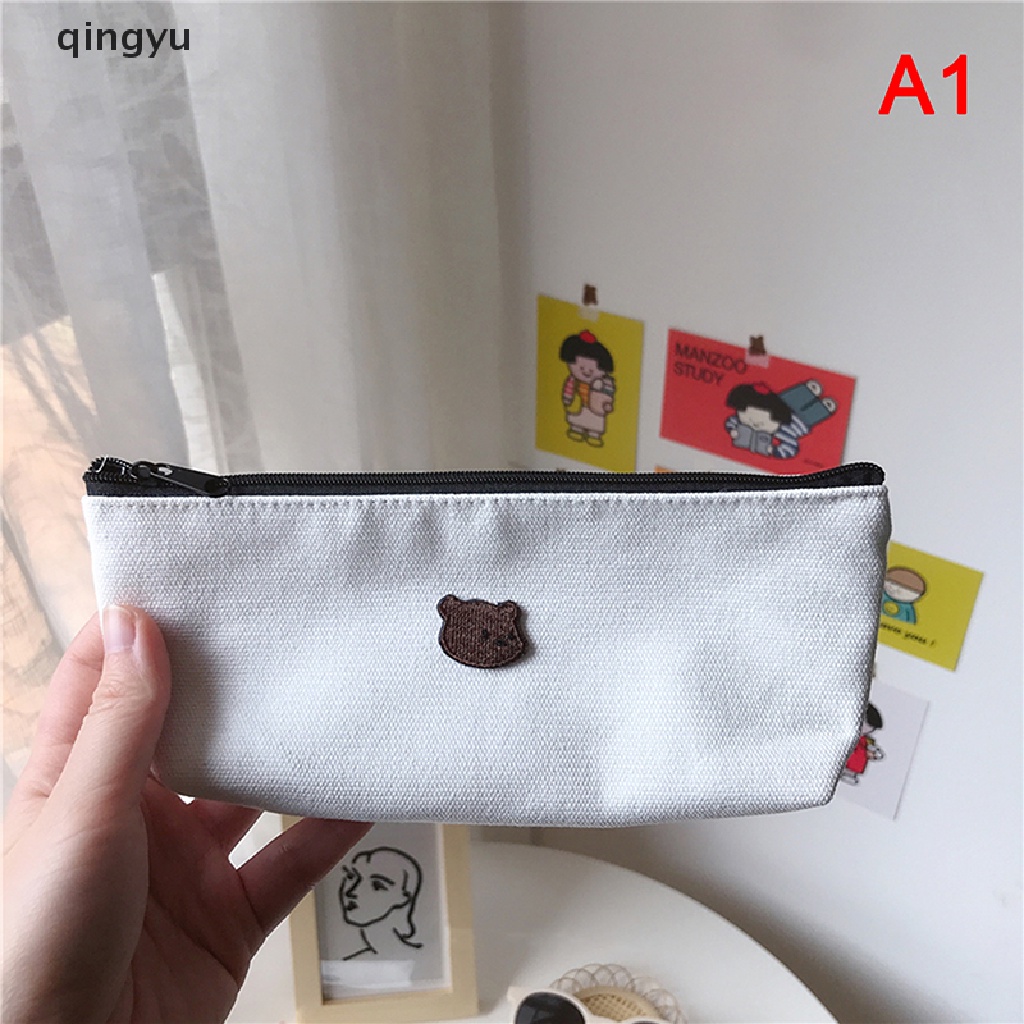 Túi Đựng Bút Vải Canvas Thêu Họa Tiết Dễ Thương Phong Cách Hàn Quốc