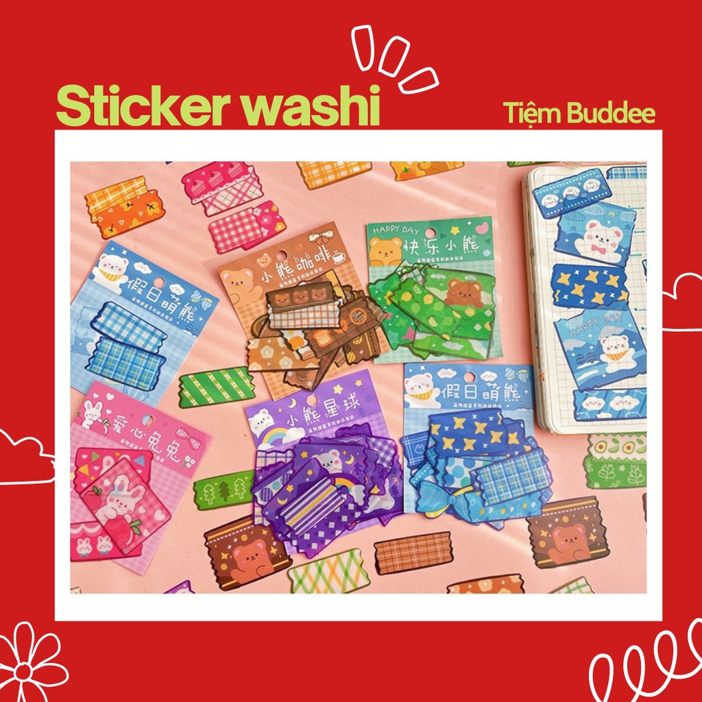 Sticker Trang Trí Dạng Miếng Washi Dùng Trang Trí Sổ, Lưu Bút, Bìa Sách Dễ Thương (Set 40 Miếng Rời)