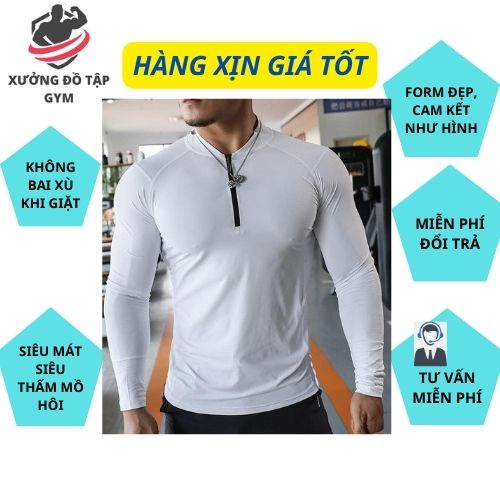 Áo Bomber Thể Thao Nam VQ Sport  thun lạnh tập gym cổ trụ dài tay vải thoáng mát co giãn chuẩn form Nam Tính