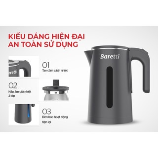 [THANH LÝ HÀNG TRƯNG BÀY] ẤM SIÊU TỐC INOX 2 LỚP 1.8L BARETTI BRD182 GDPT