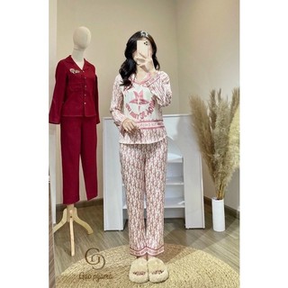 Bộ ngủ lụa pijama lụa vân gỗ cao cấp