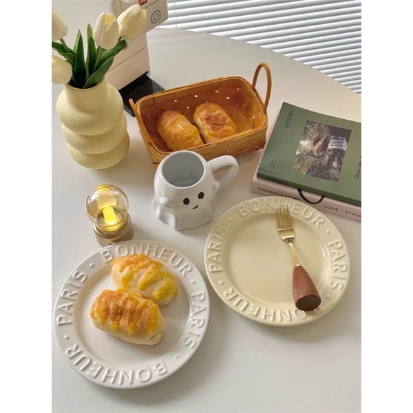 Đĩa gốm sứ màu pastel cao cấp, đĩa sứ Bonheur Paris, đĩa gốm sứ decor trang trí phong cách Hàn Quốc