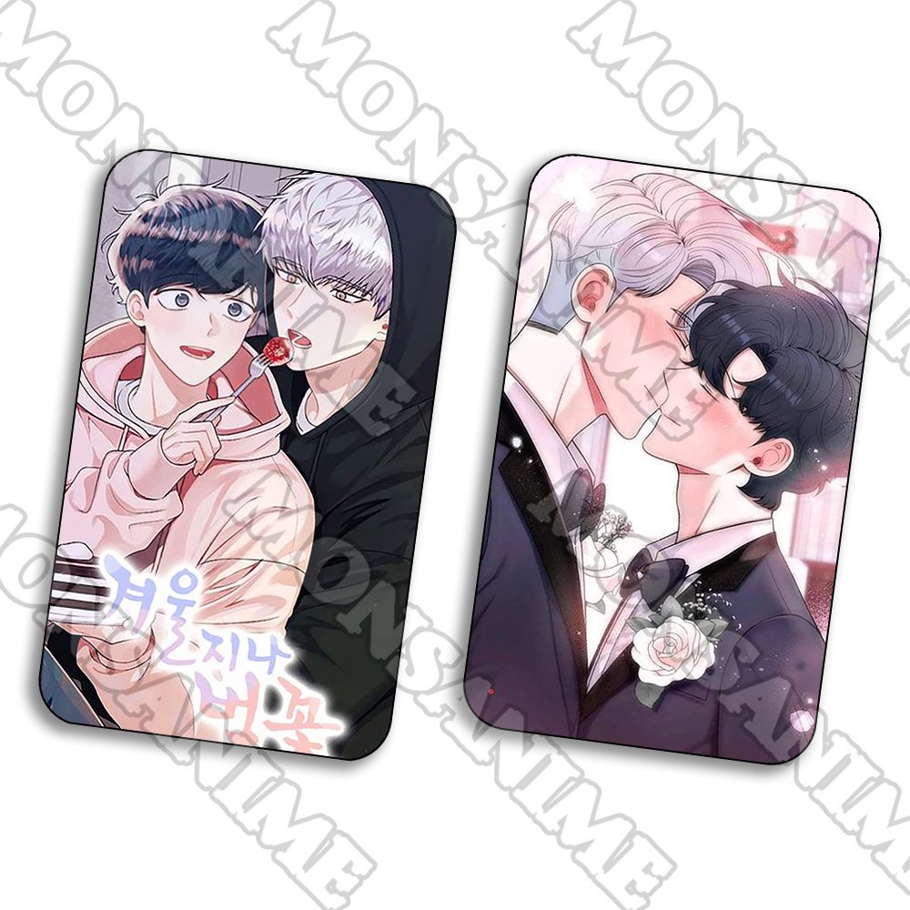 Ảnh card bo góc in hình MÙA XUÂN HOA NỞ ver ĂN BÁNH KEM BL manhua thẻ bo viền 5*8cm anime chibi