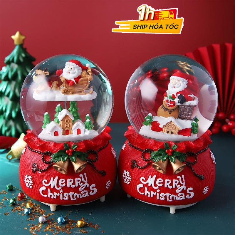 Hộp nhạc quả cầu tuyết giáng sinh cao 12-17cm Quà tặng noel người yêu, bạn trai, trẻ em