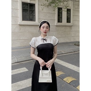 Mell11 dress - Váy dài phối ren hoa nổi Onmellem