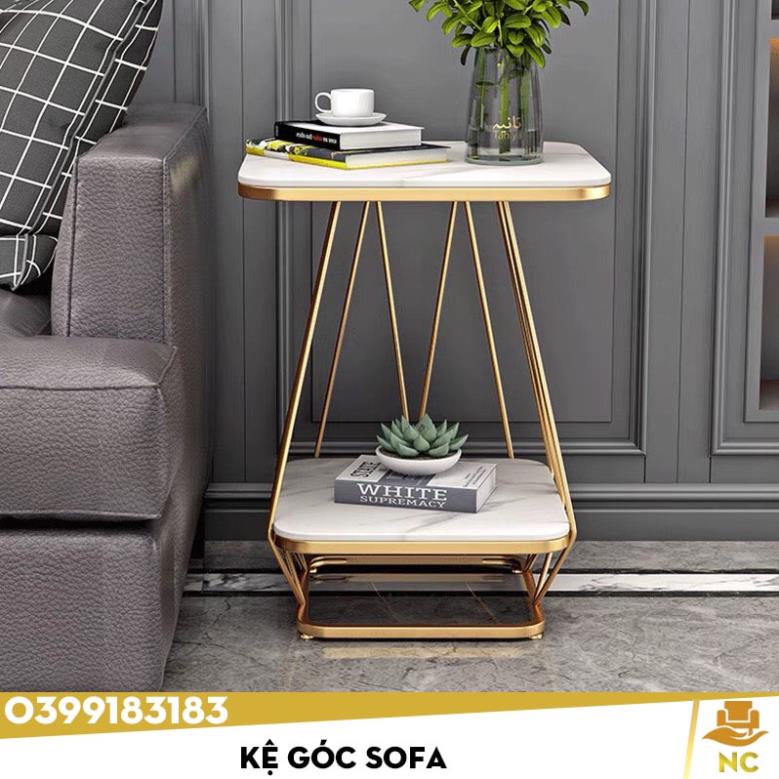 Kệ, bàn góc sofa 2 tầng mặt đá khung chân kim loại zic zac phòng khách sang trọng - Giá Tại Xưởng