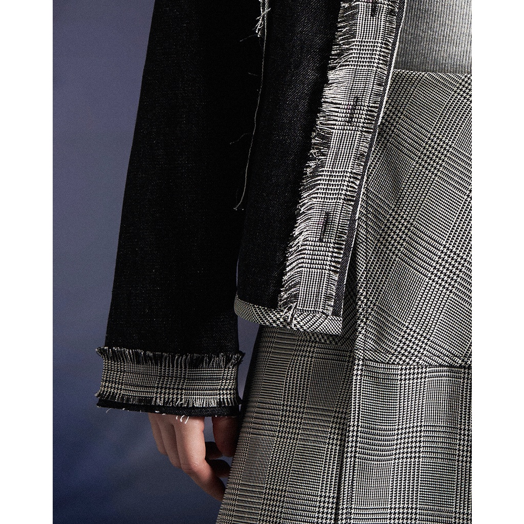 Áo khoác Denim tay dài phối vải họa tiết KHÂU BY CQ Larue