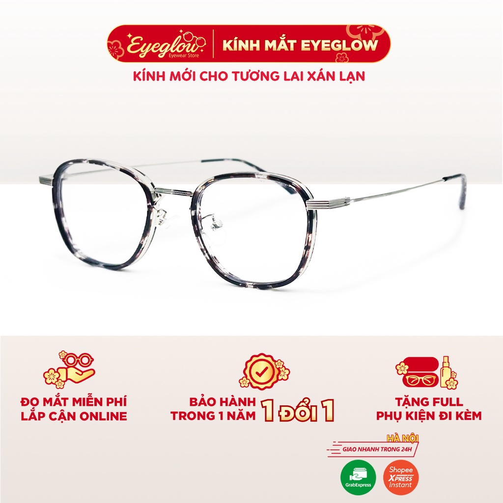 Gọng kính cận nữ Eyeglow kim loại tròn thanh mảnh thời trang cao cấp đặc nhiều màu EG2186