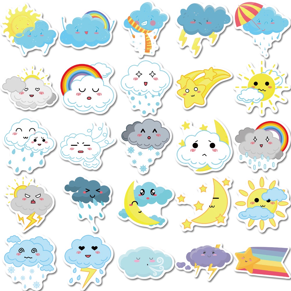 Combo 50 Sticker THỜI TIẾT MẶT TRỜI ĐÁM MÂY DỄ THƯƠNG hình dán chống nước dán mũ bảo hiểm, laptop, vali, điện thoại
