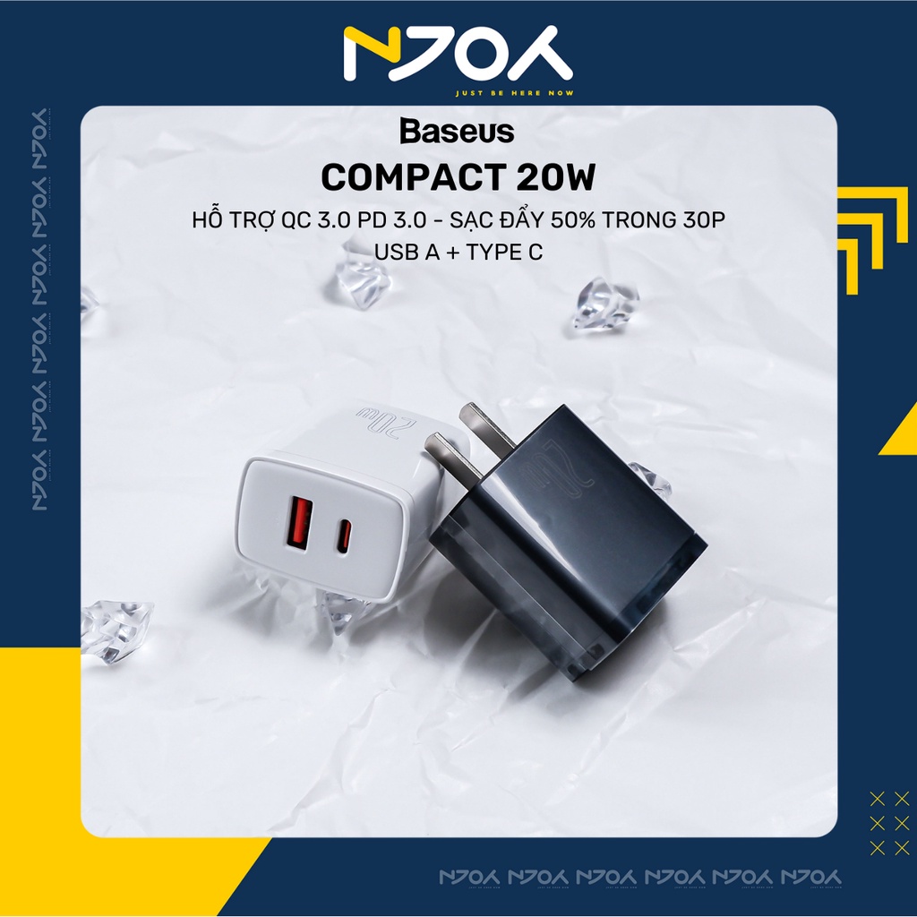 Củ Sạc Siêu Nhỏ Baseus Compact 20w Chân Cắm Type C Và Usb Hỗ Trợ Sạc Nhanh 20w Pd 3.0 Qc 3.0 Cho Ip12 13 11 Sam Njoyshop