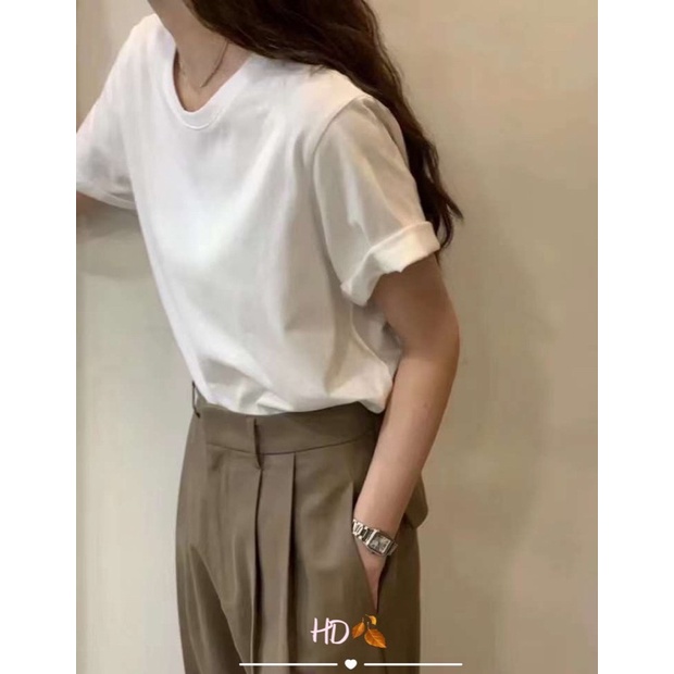 Áo thun trơn nữ basic cổ tròn chất mịn from dáng vừa hàng QC - hàng có sẵn
