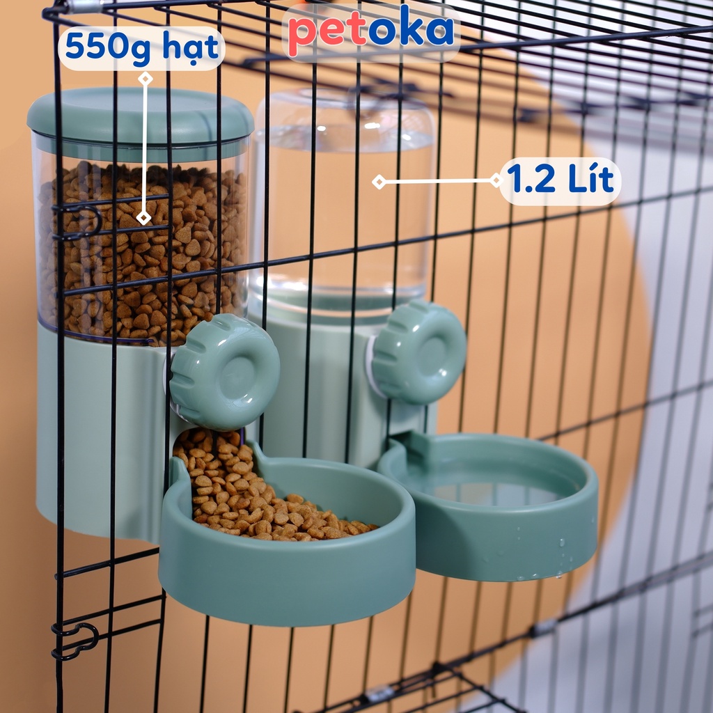 Bình nước gắn chuồng bình thức ăn treo lồng đa năng cấp thức ăn tự động cho chó mèo 1.2L