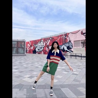 [Có sẵn] Đầm thun len xuông cổ polo