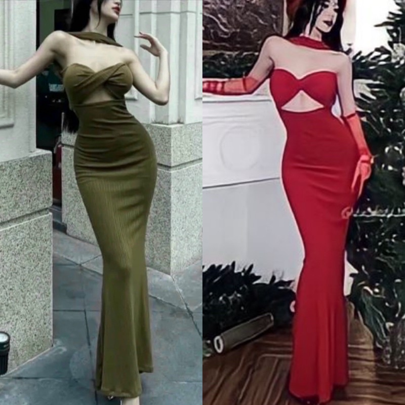 Đầm Ôm Body Khoét Xoén Ngực Xẻ Eo Ôm Dáng Chất Gân Ôm Form Hack Dáng Phong Cách Sexy Dành Cho Nữ