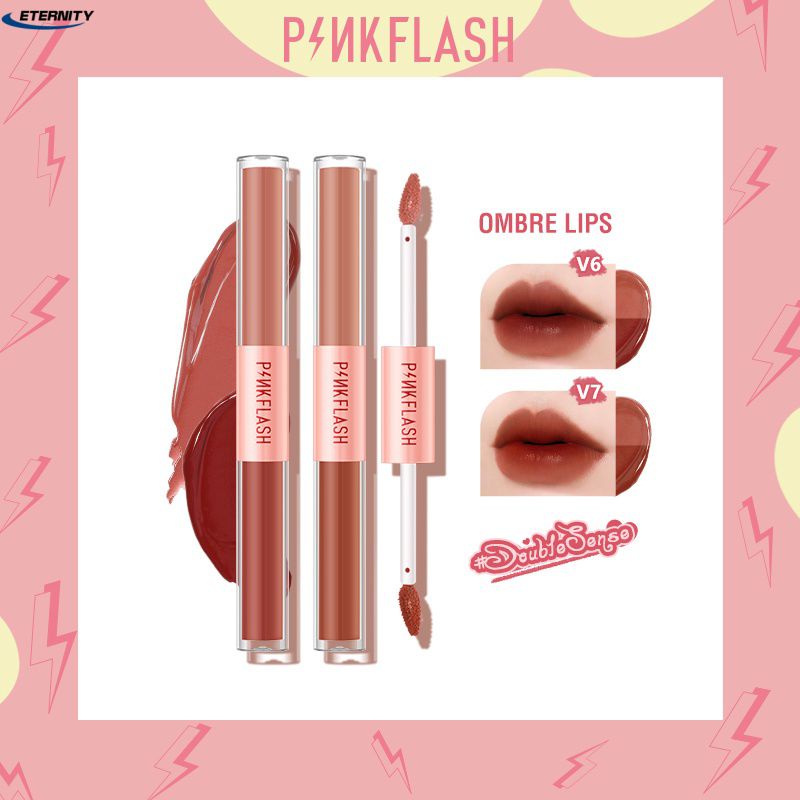 Pinkflash Son Lì Son Môi Hai Đầu Phủ Nhung Sương Mù 2 Trong 1 Son Môi Chống Nước Hiệu Quả Lâu Trôi Màu Sắc Chất Màu Cao Sẵn Sàng
