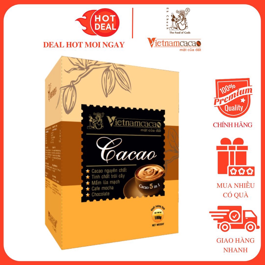Bột Cacao Nguyên Chất Vinacacao 5In1 Hộp 160G - Việt Nam Cacao