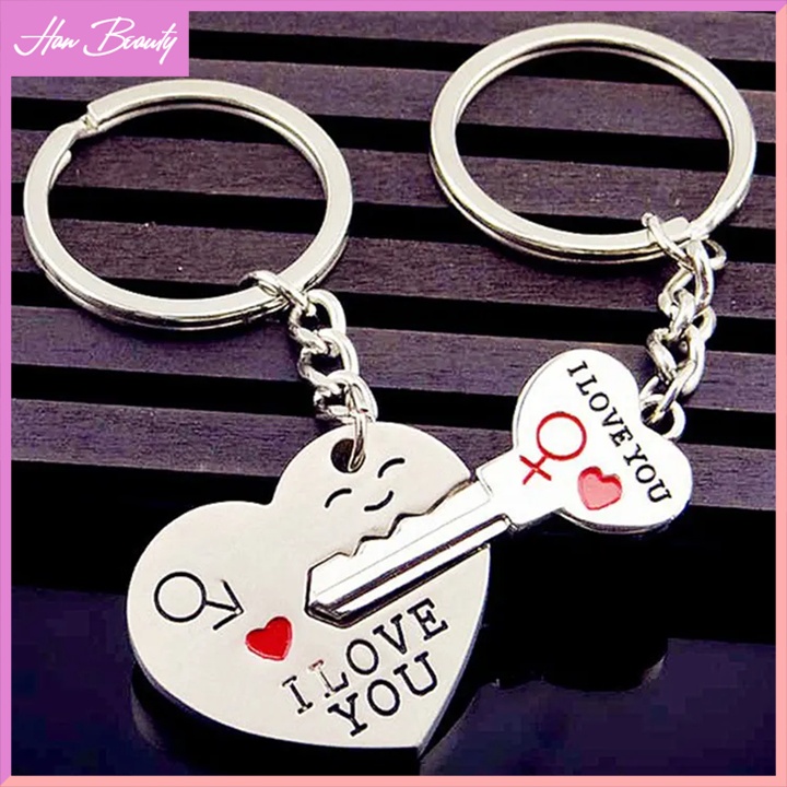 Móc Khóa Tình Nhân Lãng Mạn Trái Tim Tình Yêu I Love U Dành Cho Các Cặp Đôi Chất Liệu Hợp Kim hanbeauty